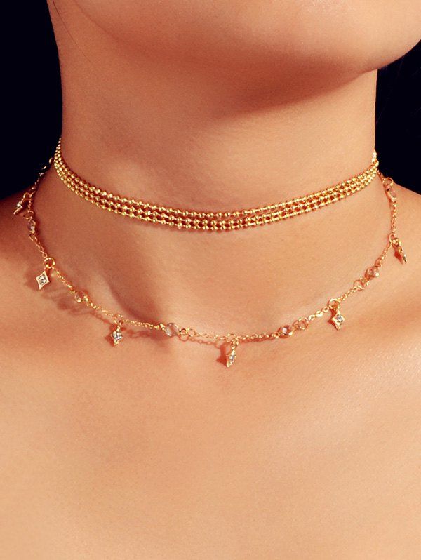

Rhinestone Star Shape Beaded Layered Necklace, Gold