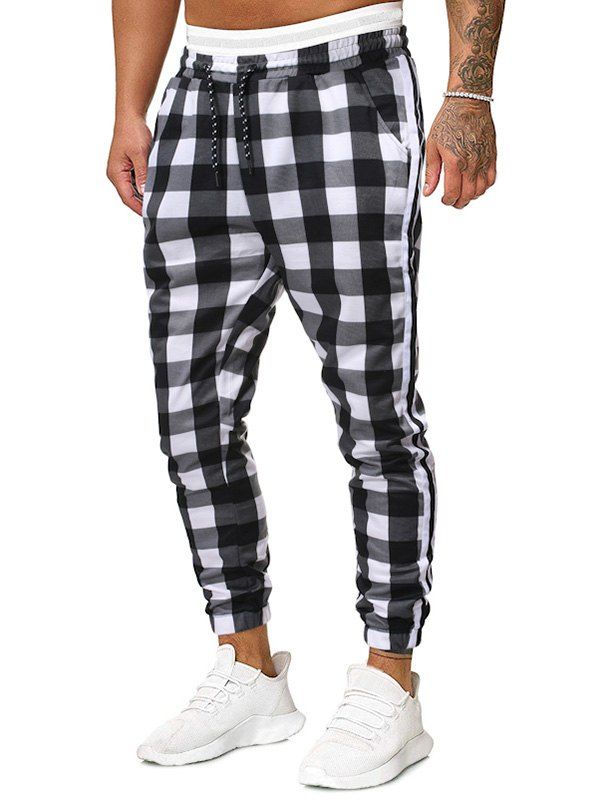 

Plaid Pattern Elastic Waist Jogger Pants, Black