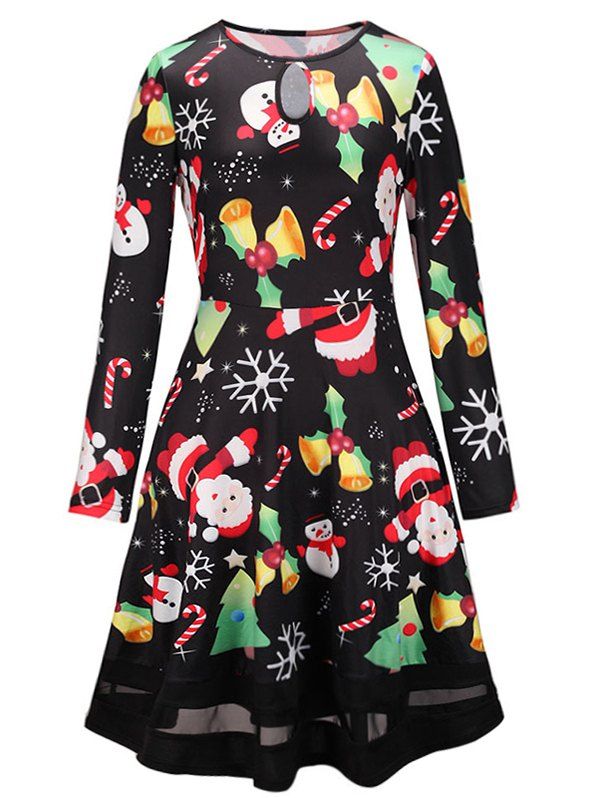 

Santa Claus Printed Christmas A Line Dress, Multi-c
