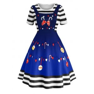

Plus Size Christmas Print Vintage Swing Dress, Blue