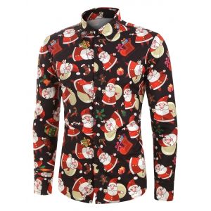 

Christmas Santa Claus Pattern Long-sleeved Shirt, Black
