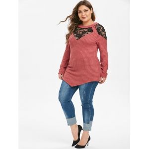 Plus Size Floral Lace Ribbed Tunic Knitwear