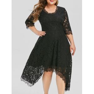 

Plus Size Handkerchief Lace Evening Dress, Black