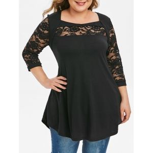

Plus Size Lace Insert Swing T Shirt, Black