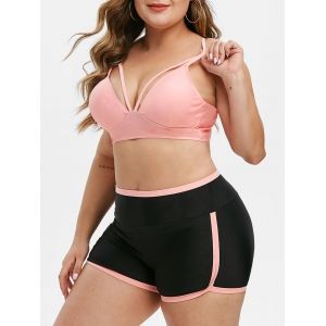 

Contrast Binding Harness Strappy Plus Size Bikini Swimsuit, Pink