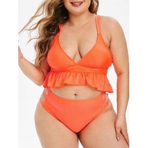 

Plus Size Ruffles Ladder Cutout Neon Tankini Swimsuit, Orange
