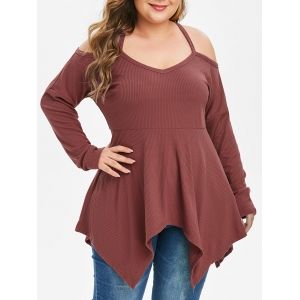 

Plus Size Criss Cross Strap Asymmetrical T-shirt, Lipstick pink