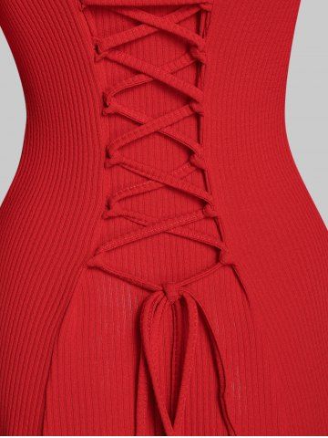 

Faux Fur Insert Mock Button Hooded High Low Midi Dress, Red