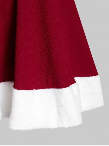 

Faux Fur Half Buttons Knit Dress, Red wine