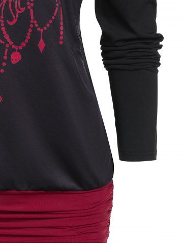 

Skeleton Graphic Cold Shoulder Hooded T Shirt, Multi-a