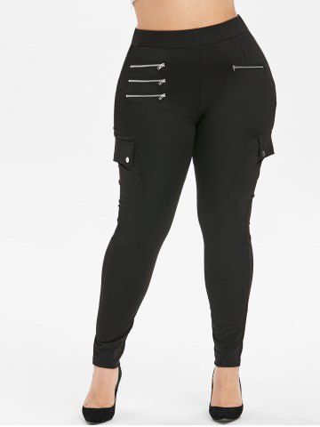 

Plus Size Pocket Zipper Pants, Black