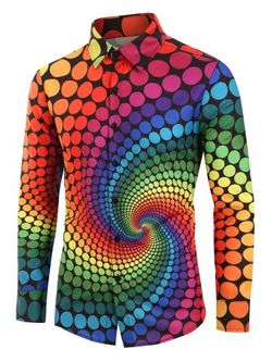 Plus Size Colorful Polka Dot Swirl Print Button Shirt - MULTI - 2XL
