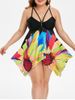 Ruched Floral Strappy Handkerchief Plus Size Tankini Swimsuit -  