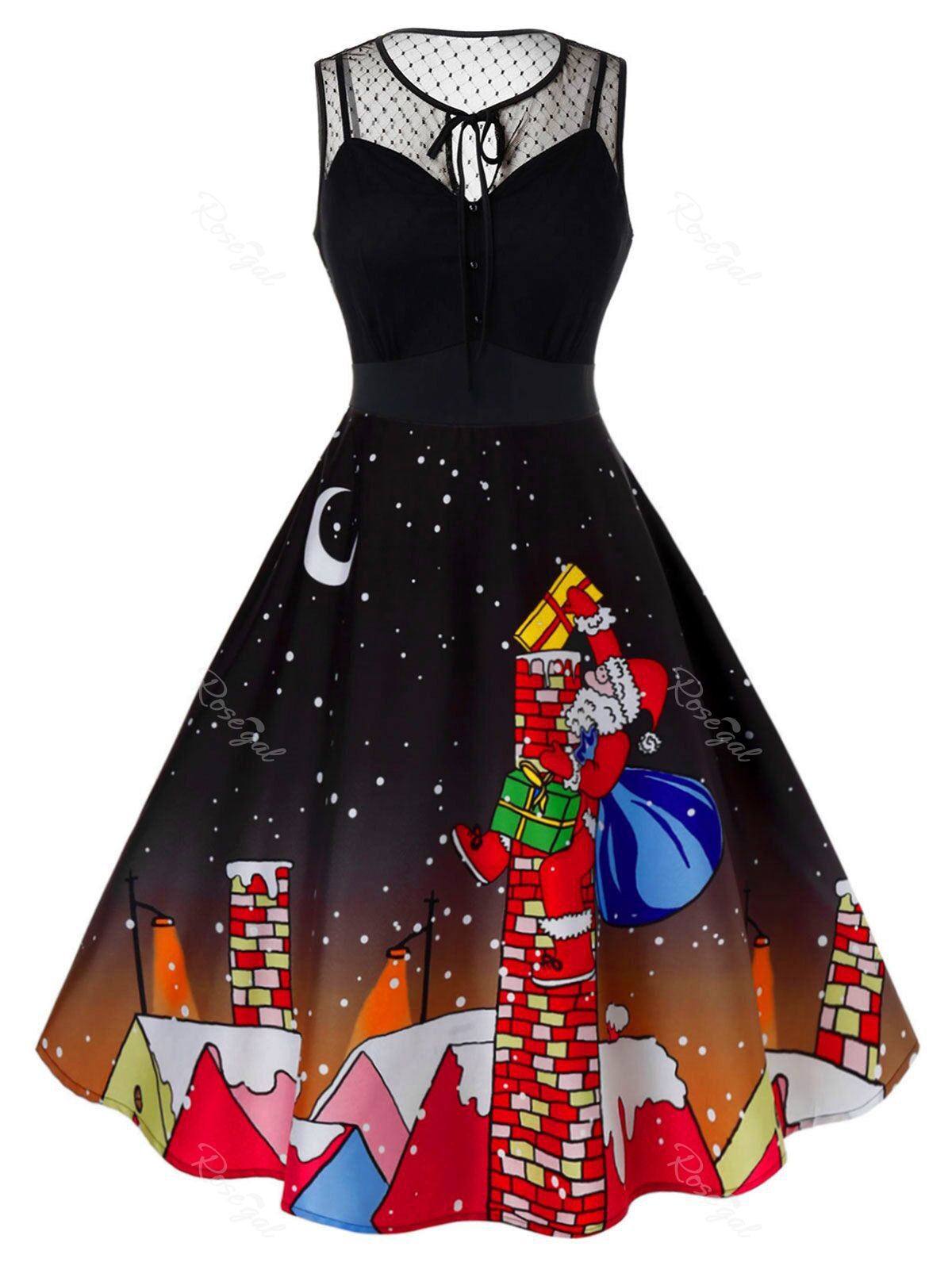 

Plus Size Christmas Printed Vintage Pin Up Dress, Black