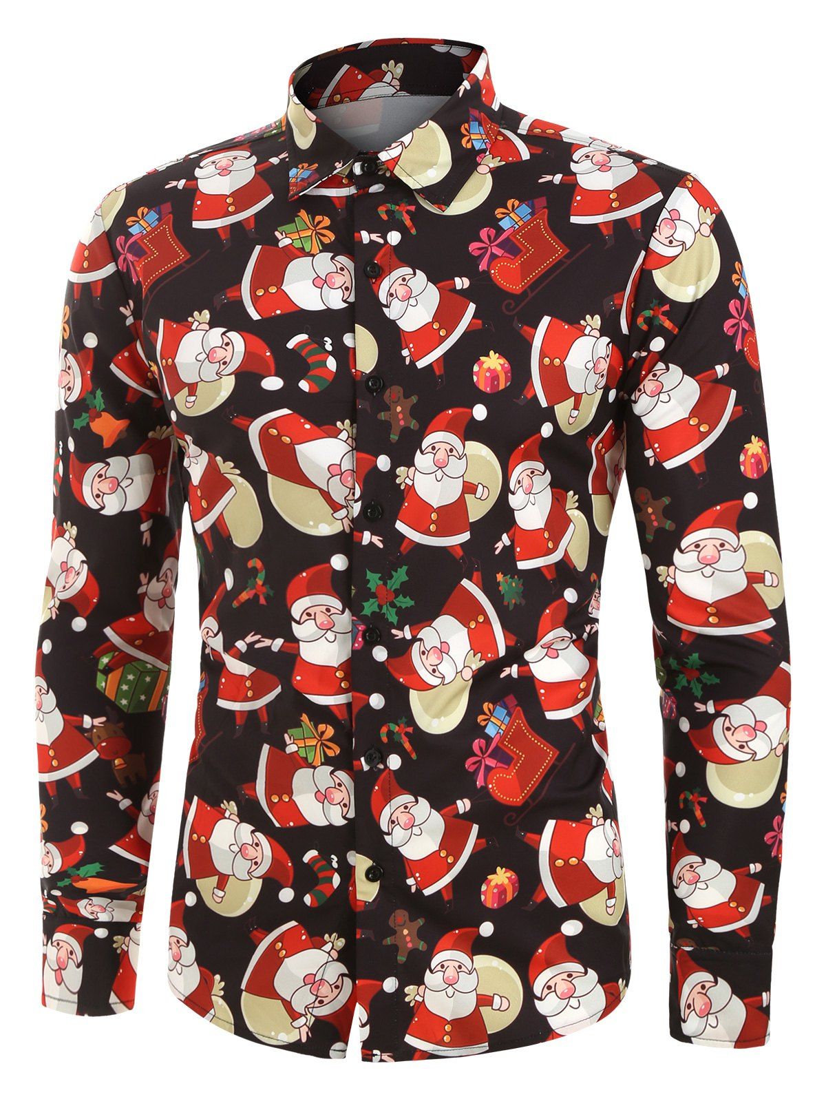 Chemise Motif De Père Noël à Manches Longues En BLACK  Rosegal.com France