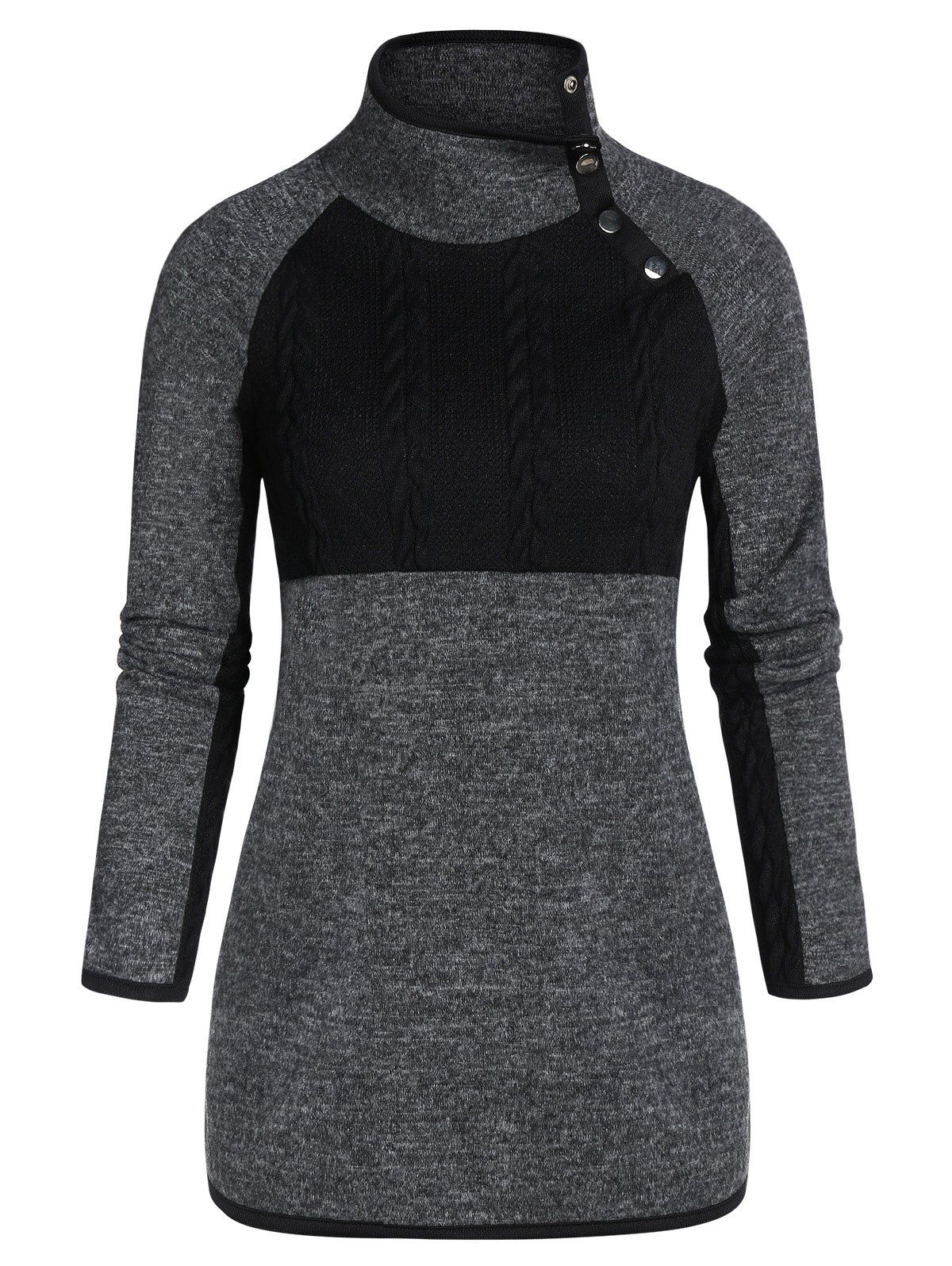 

Raglan Sleeve Mock Neck Contrast Heathered Sweater, Ash gray
