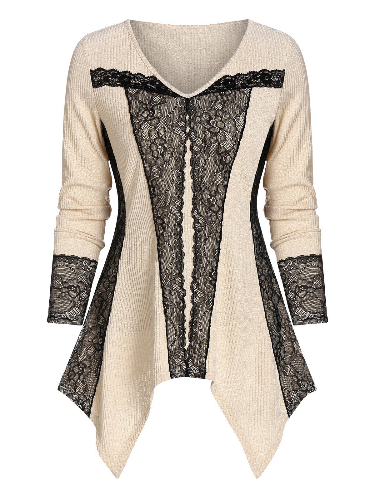 

Handkerchief Lace V Neck Sweater, Light khaki