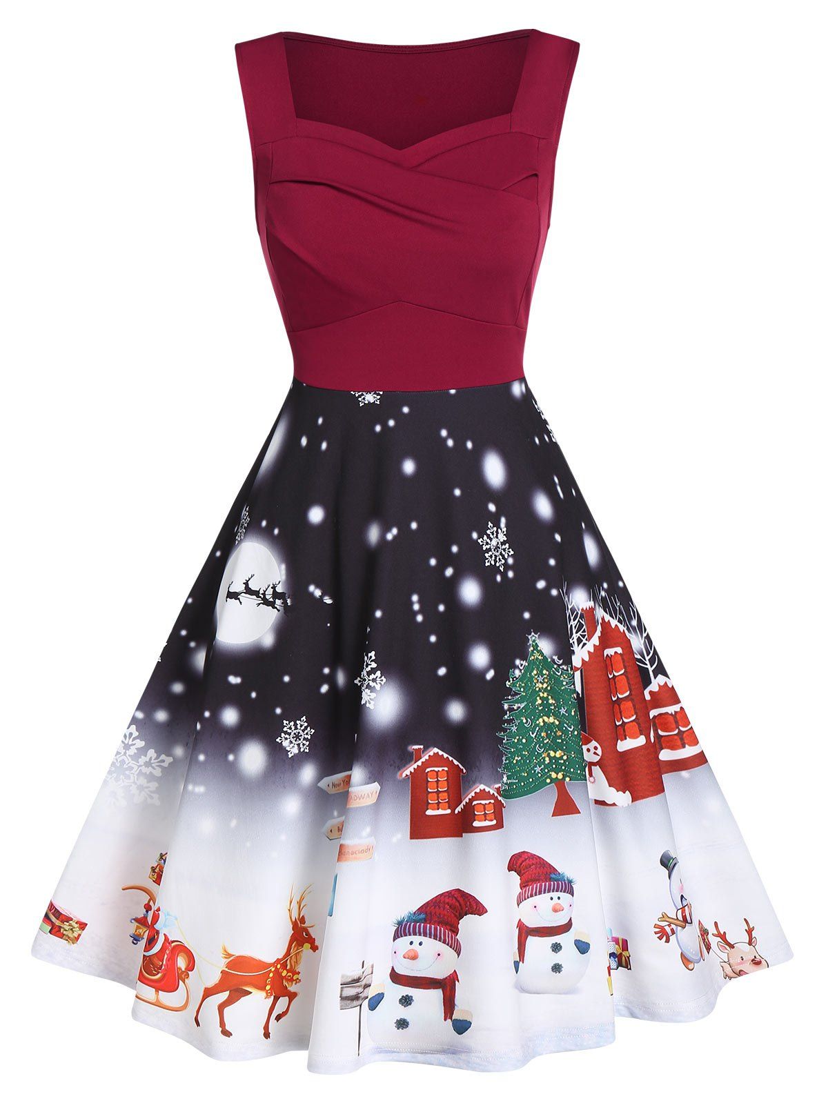 

Sweetheart Collar Sleeveless A Line Christmas Dress, Red wine