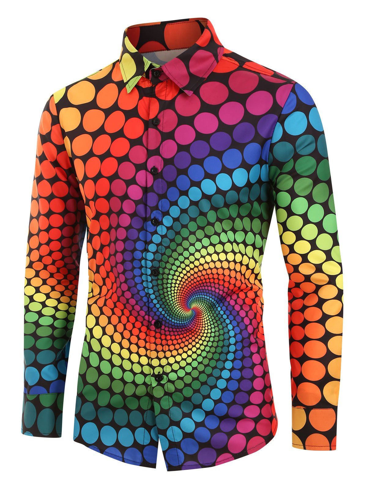 Chemise Boutonnée Colorée Imprimée à Pois de Grande Taille Multi 2XL