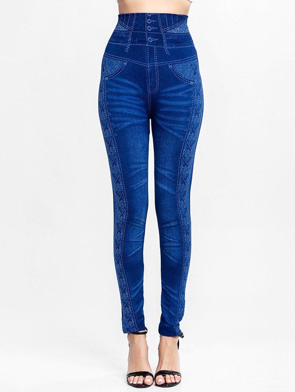 

High Waisted 3D Print Knit Jeggings, Blueberry blue