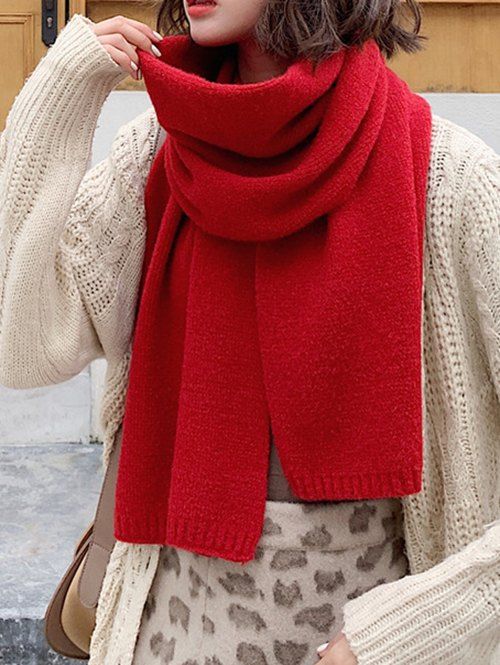 

Solid Color Knit Scarf, Red