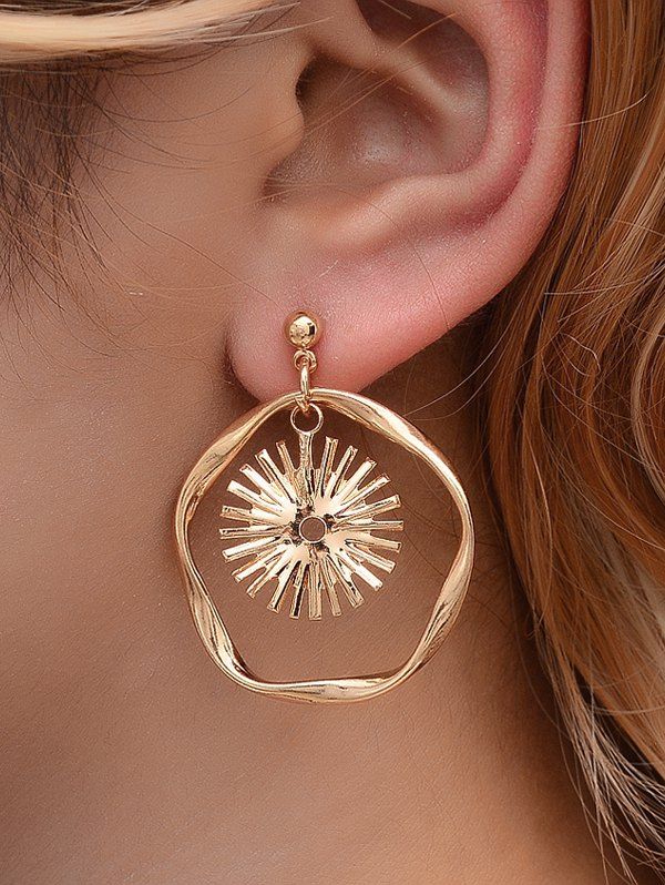 

Sun and Circle Drop Earrings, Gold