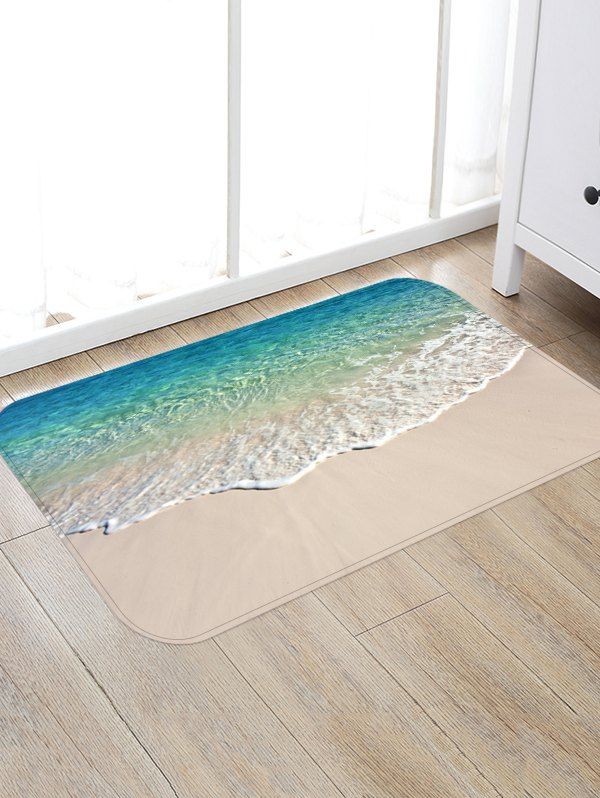 

Beach Sea Waves Print Decorative Area Rug, Turquoise