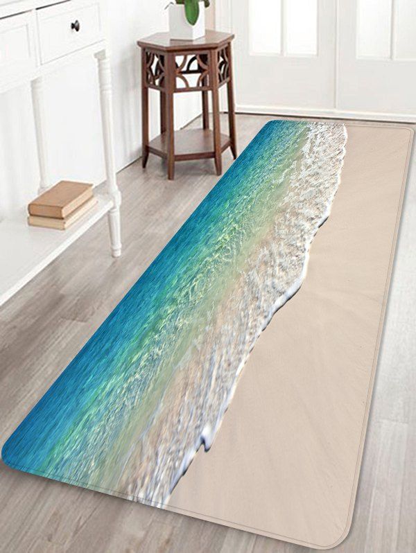 

Beach Sea Waves Print Decorative Area Rug, Turquoise