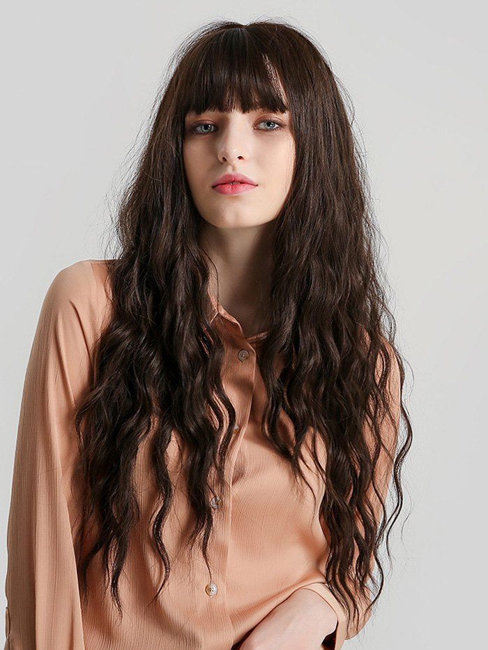 

Long Neat Bang Wavy Synthetic Wig, Brown