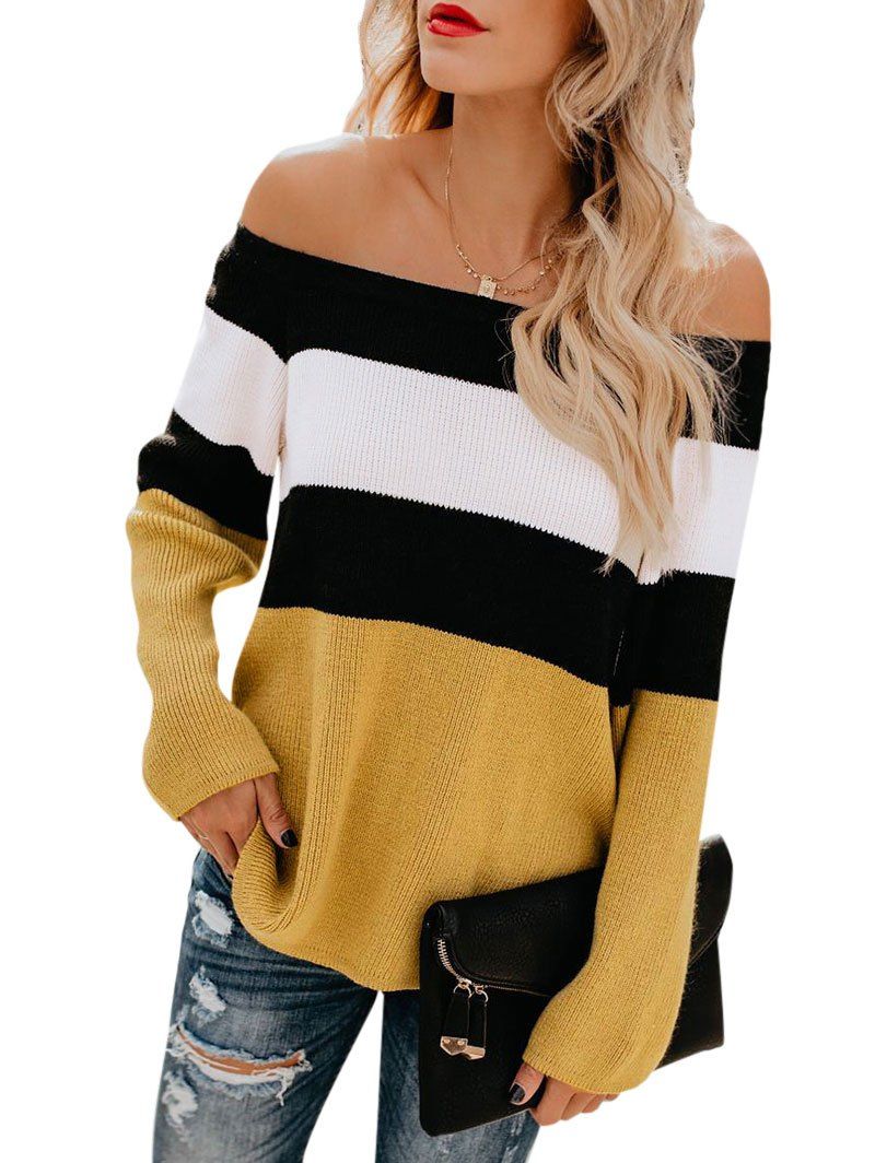 

Ribbed Colorblock Off The Shoulder Knitwear, Rubber ducky yellow