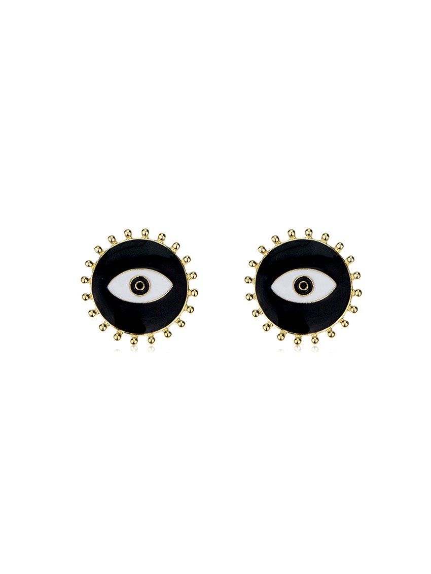 

Eye and Lashes Pattern Stud Earrings, Gold