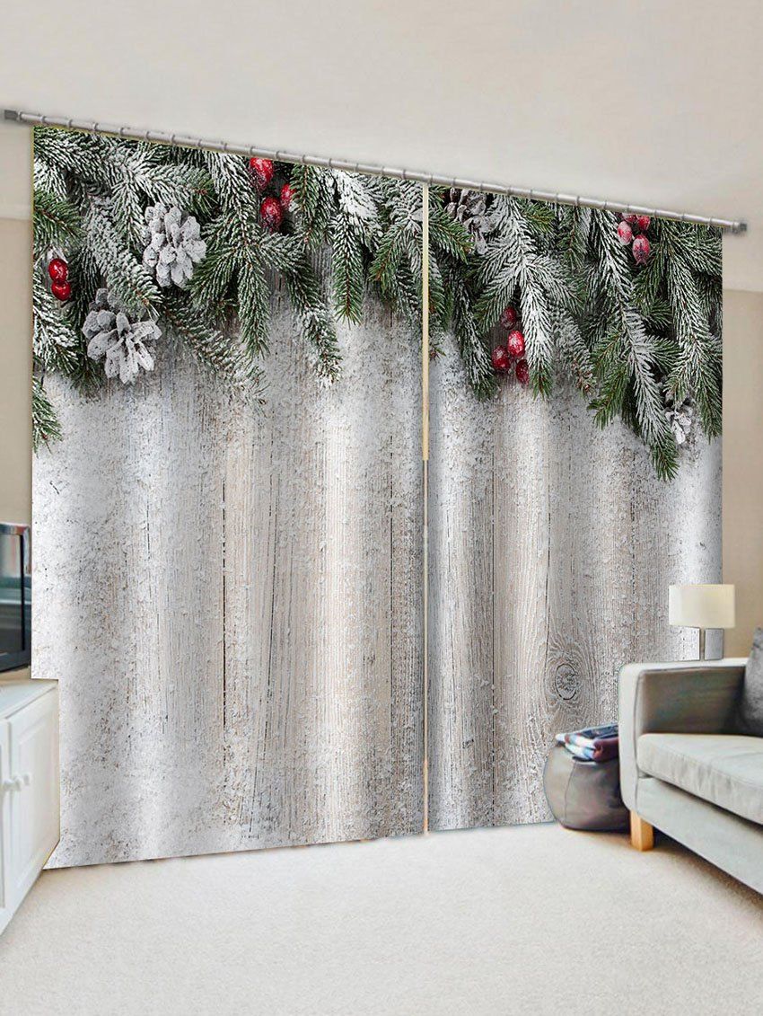 2 Panels Christmas Tree Branch Wood Grain Pattern Window Curtains thumbnail