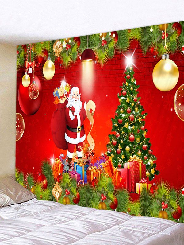 

Christmas Tree Santa Print Wall Art Tapestry, Multi