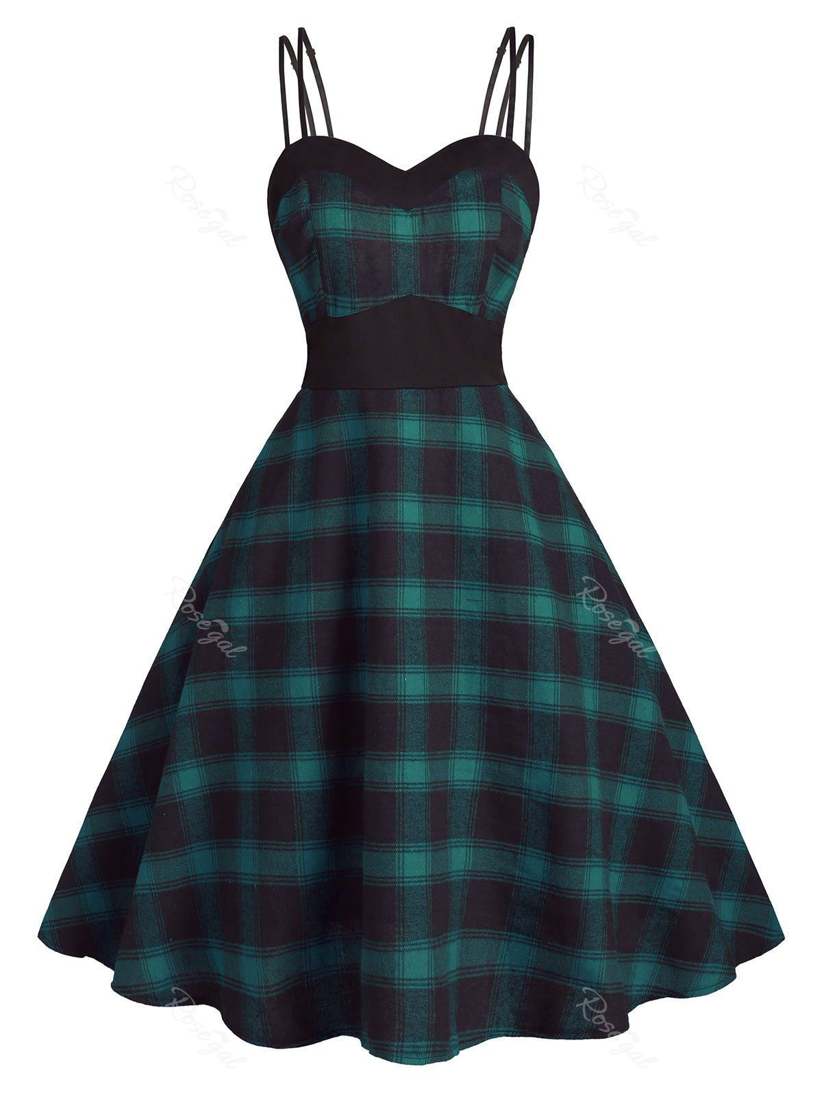 

Back Zipper Strappy Plaid Plus Size Dress, Green