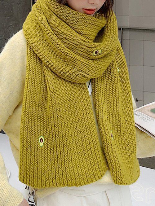 

Winter Knitted Avocado Pattern Long Scarf, Avocado green
