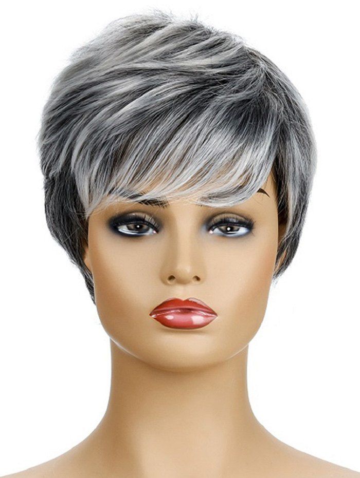 

Short Mixed Straight Synthetic Side Bang Wig, White