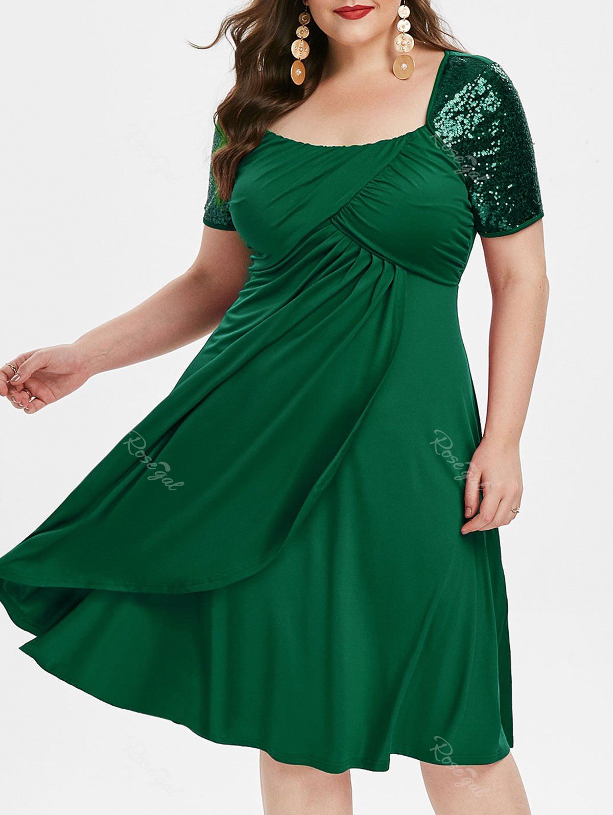 

Plus Size Sequined A Line High Waist Dress, Medium sea green