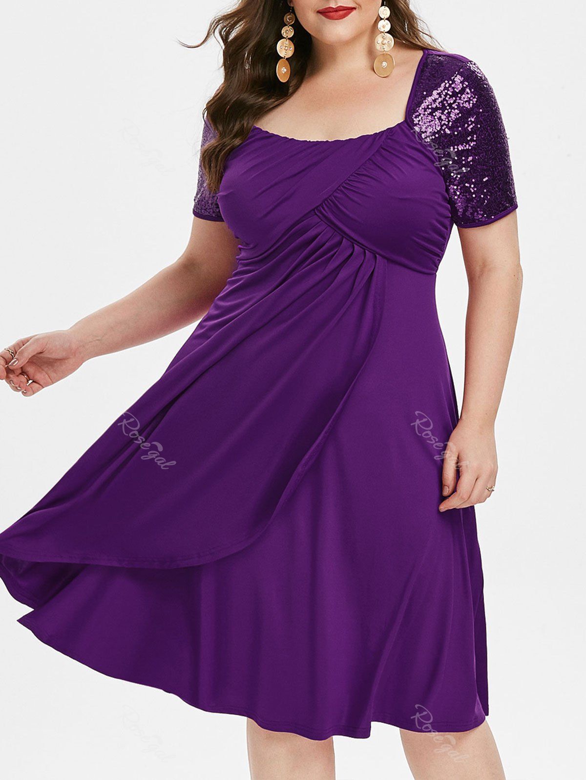 

Plus Size Sequined A Line High Waist Dress, Purple amethyst