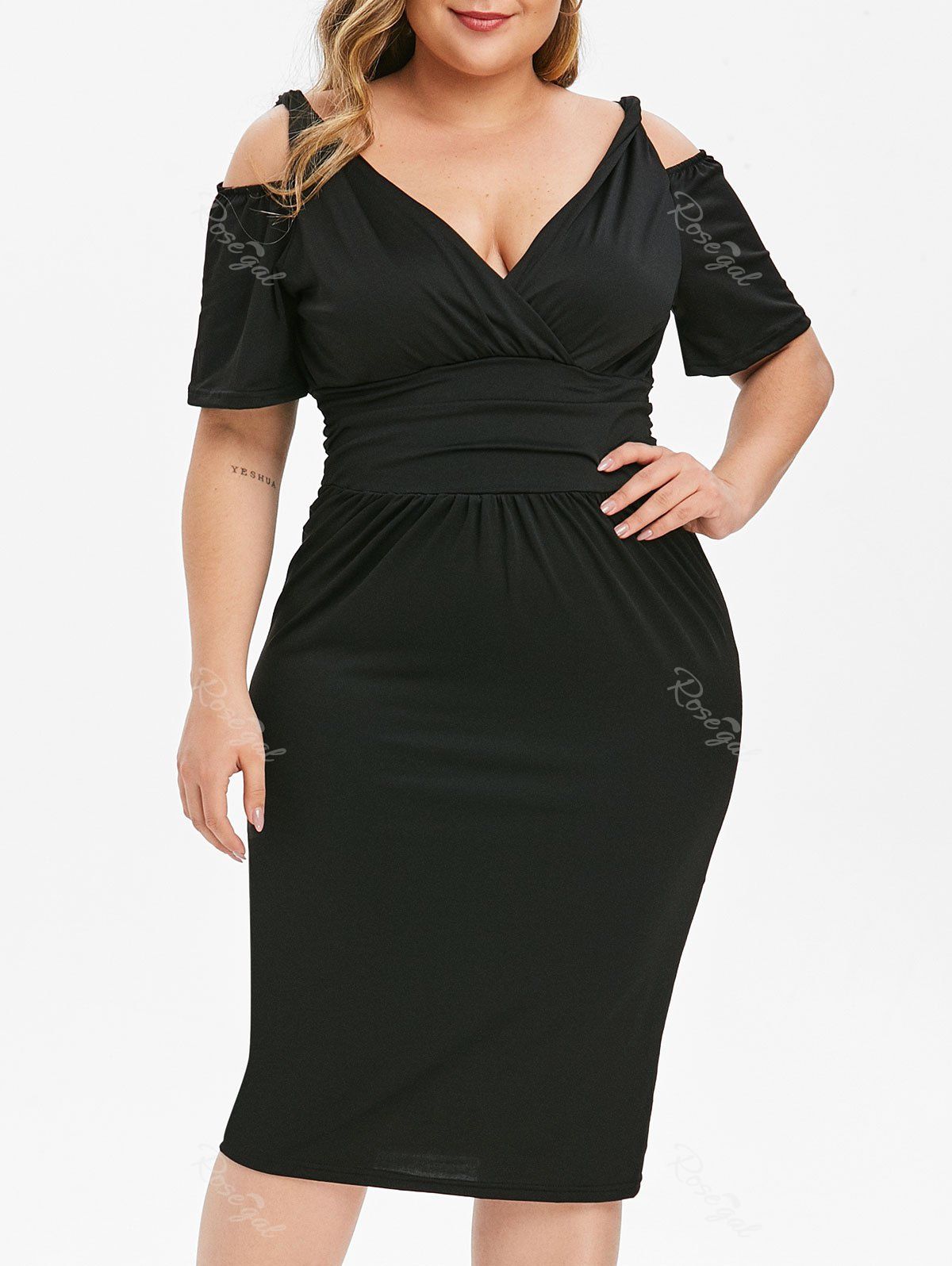 

Plus Size Surplice Cold Shoulder Open Back Dress, Black