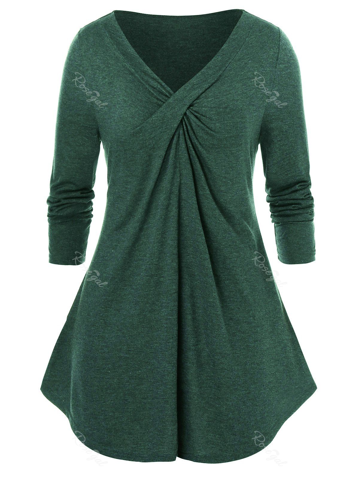 

Long Sleeve Twist-front Plus Size Tunic Top, Greenish blue