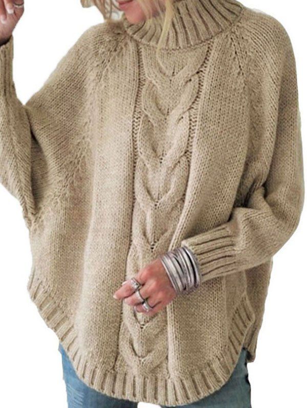 Mock Neck Cable Knit Raglan Sleeve Sweater
