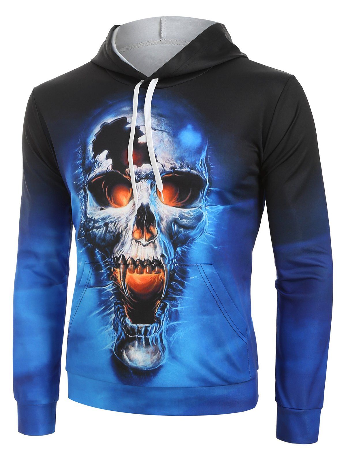 

Broken Skull Graphic Front Pocket Drawstring Hoodie, Multi