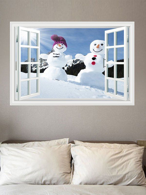 

Christmas Snowman Couple Print Decorative Wall Art Sticker, Multi