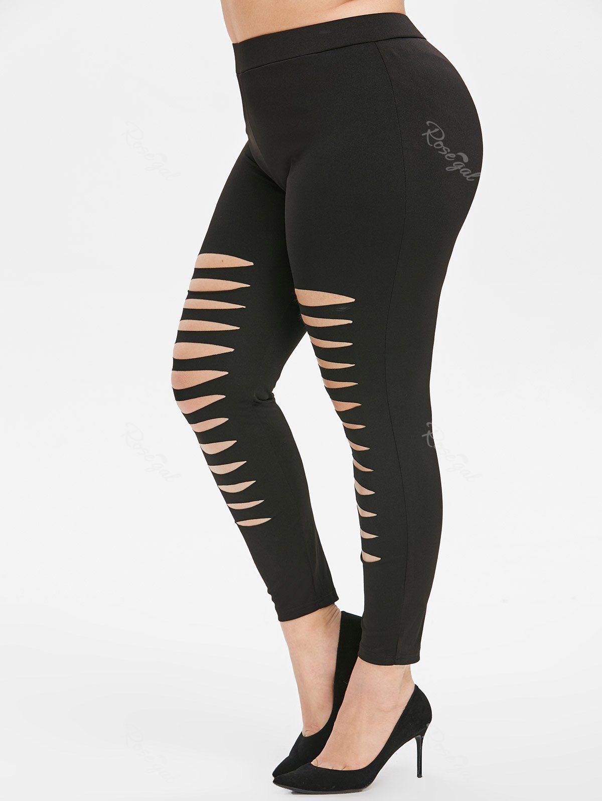 

Plus Size Ripped Skinny Leggings, Black