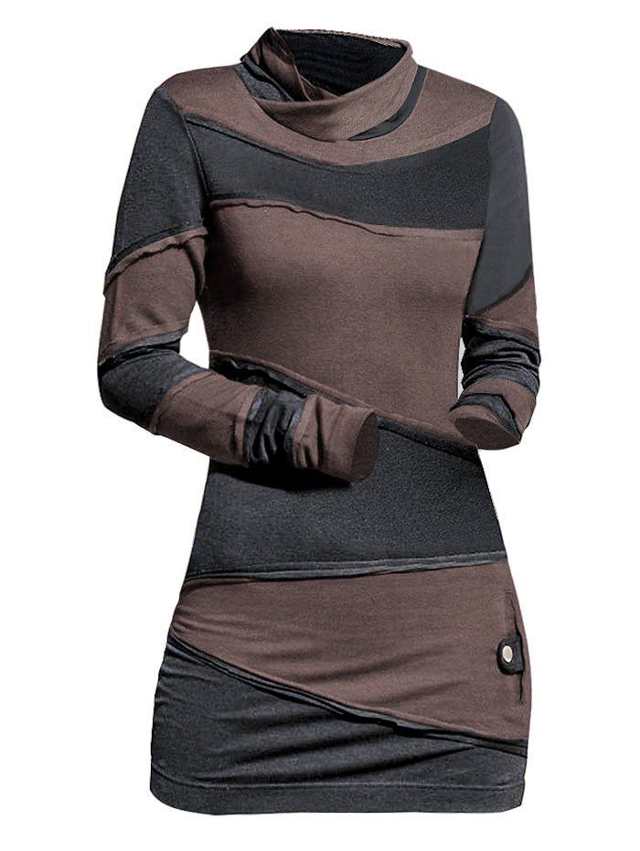 

Button Embellished Contrast Long Sleeve Mini Sheath Dress, Gray