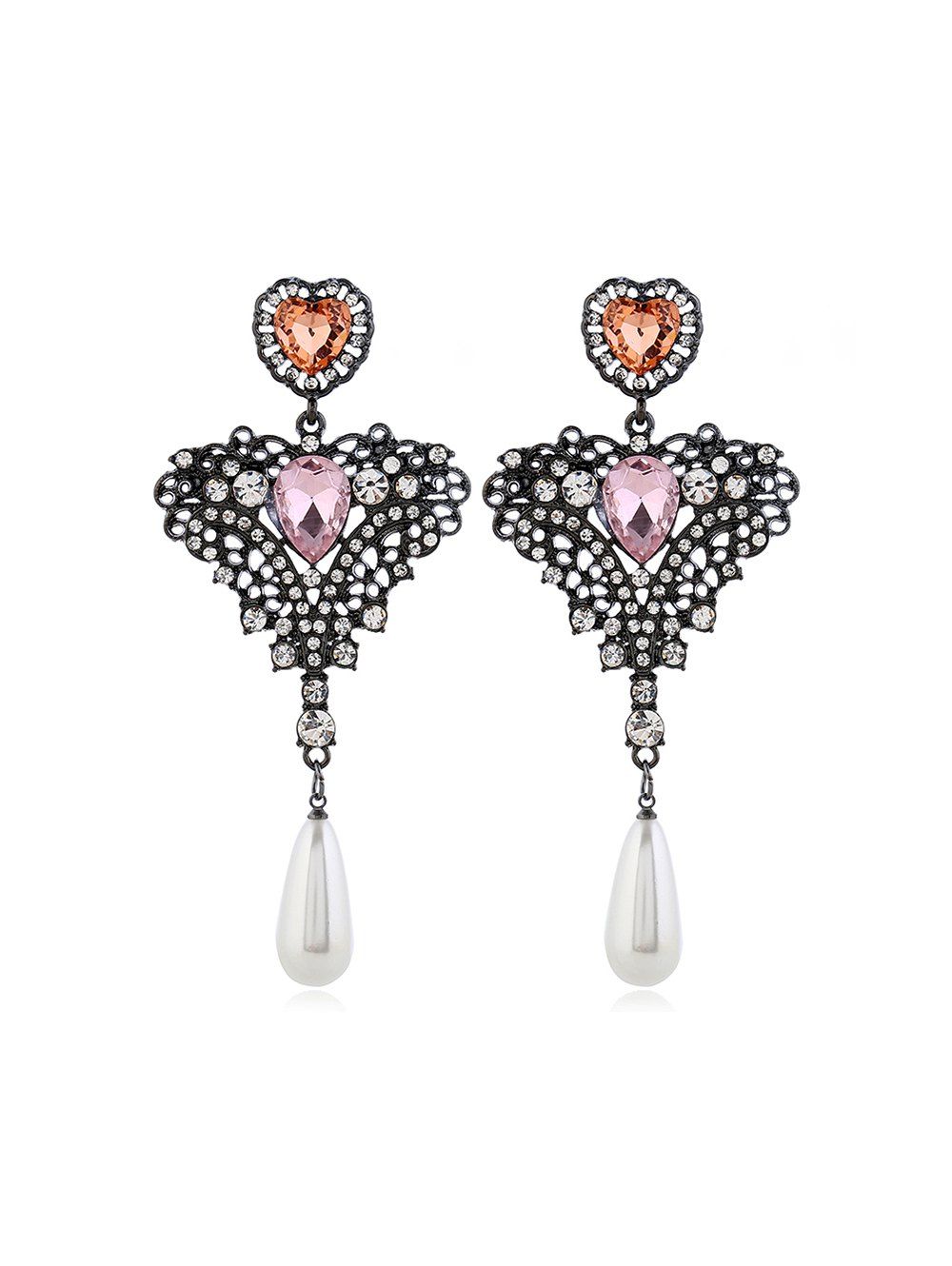 

European Style Heart Teardrop Rhinestone Earrings, Black