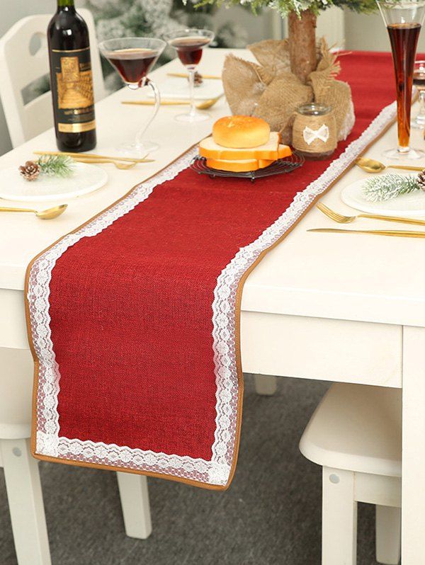 

Christmas Lace Insert Rectangle Table Runner, Red