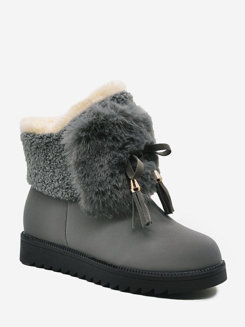 

Bowknot Decorated Plush Ankle Boots, Gray