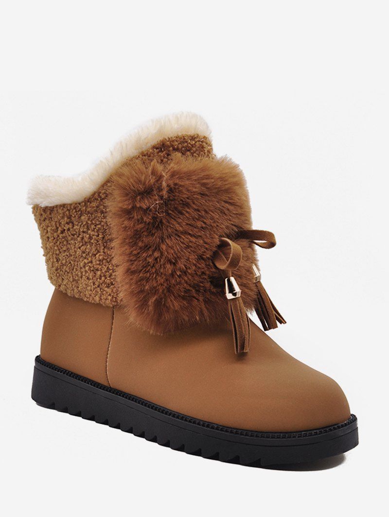 

Bowknot Decorated Plush Ankle Boots, Tiger orange