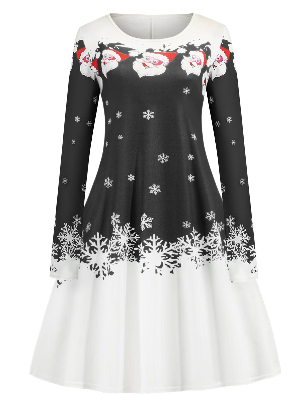 

Christmas Santa Claus Snowflake Print A Line Mini Dress, Black